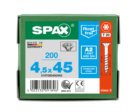 SPAX Senkkopf T-STAR plus - Teilgewinde Edelstahl A2 1.4567  T20  -  4,5x45  -  200 Stk