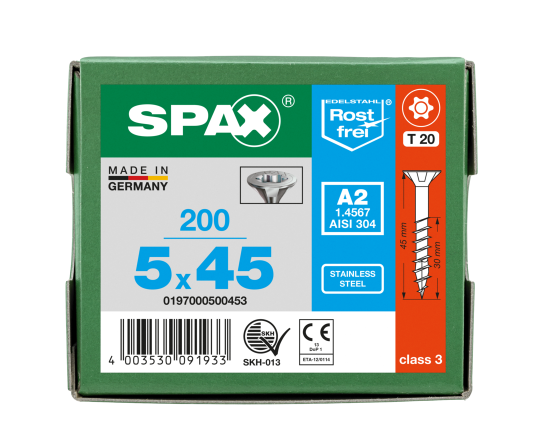 SPAX Senkkopf T-STAR plus - Teilgewinde Edelstahl rostfrei A2 1.4567  T20  -  5x45  -  200 Stk