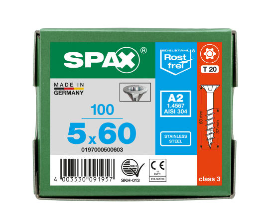 SPAX Senkkopf T-STAR plus - Teilgewinde Edelstahl rostfrei A2 1.4567  T20  -  5x60  -  100 Stk