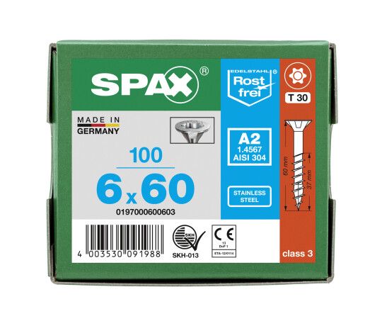 SPAX Senkkopf T-STAR plus - Teilgewinde Edelstahl rostfrei A2 1.4567  T30  -  6x60  -  100 Stk