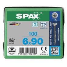 SPAX Senkkopf T-STAR plus - Teilgewinde Edelstahl rostfrei A2 1.4567  T30  -  6x90  -  100 Stk