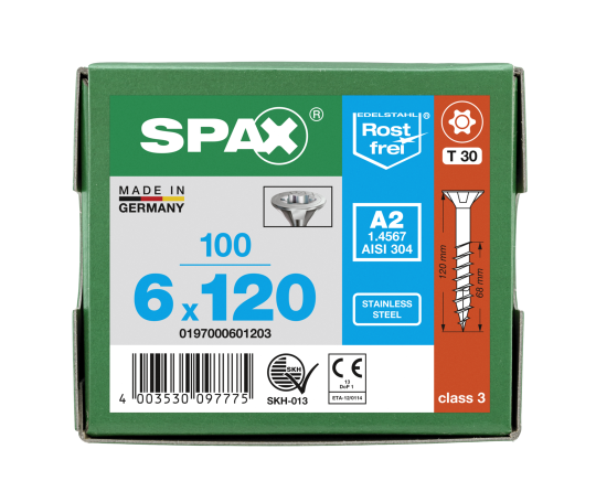 SPAX Senkkopf T-STAR plus - Teilgewinde Edelstahl rostfrei A2 1.4567  T30  -  6x120  -  100 Stk