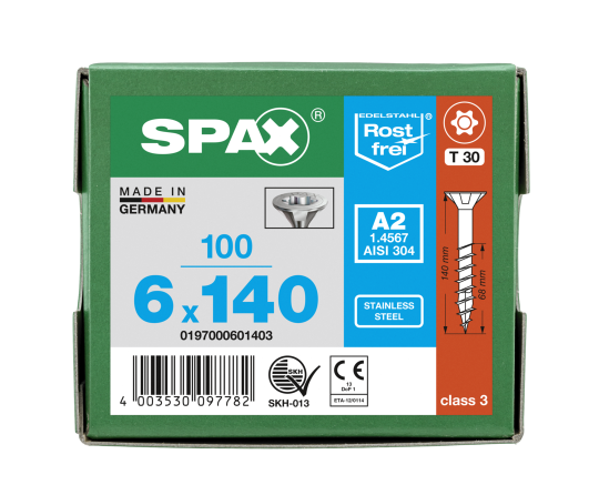 SPAX Senkkopf T-STAR plus - Teilgewinde Edelstahl rostfrei A2 1.4567  T30  -  6x140  -  100 Stk