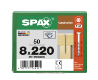 SPAX Senkkopf 8 mm T-STAR plus - Teilgewinde WIROX A3J  T40  -  8x220  -  50 Stk