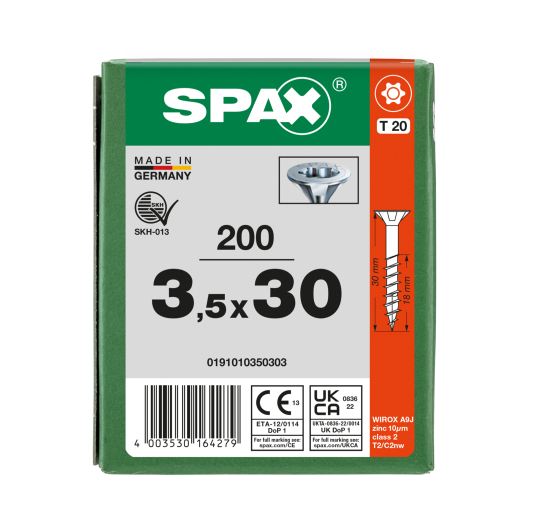 SPAX Senkkopf T-STAR plus - Teilgewinde WIROX A3J  T20  -  3,5x30  -  200 Stk