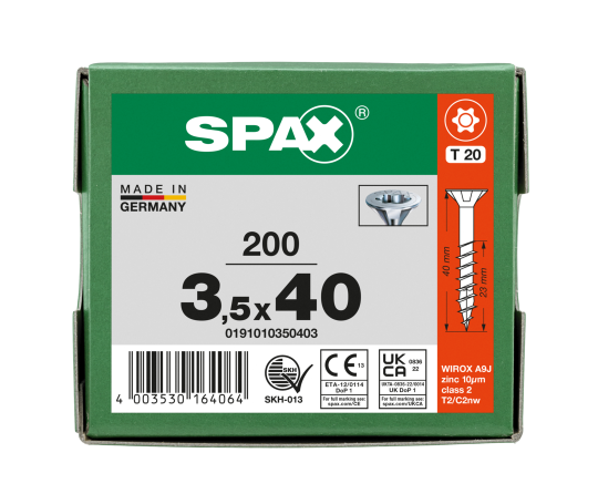 SPAX Senkkopf T-STAR plus - Teilgewinde WIROX A3J  T20  -  3,5x40  -  200 Stk