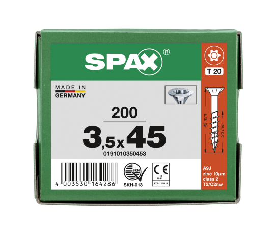 SPAX Senkkopf T-STAR plus - Teilgewinde WIROX A3J  T20  -  3,5x45  -  200 Stk