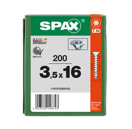 SPAX Senkkopf T-STAR plus - Vollgewinde WIROX A3J  T20  -  3,5x16  -  200 Stk