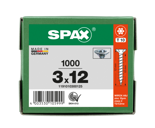SPAX Senkkopf T-STAR plus - Vollgewinde WIROX A3J  T10  -  3x12  -  1000 Stk