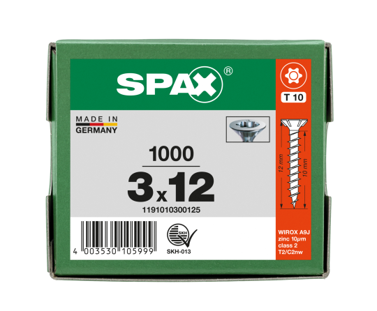 SPAX Senkkopf T-STAR plus - Vollgewinde WIROX A3J  T10  -  3x12  -  1000 Stk