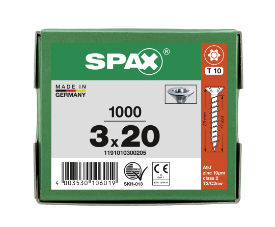 SPAX Senkkopf T-STAR plus - Vollgewinde WIROX A3J  T10  -  3x20  -  1000 Stk