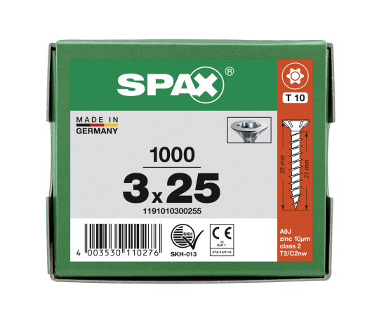 SPAX Senkkopf T-STAR plus - Vollgewinde WIROX A3J  T10  -  3x25  -  1000 Stk