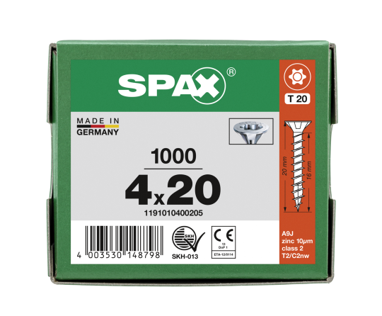 SPAX Senkkopf T-STAR plus - Vollgewinde WIROX A3J  T20  -  4x20  -  1000 Stk