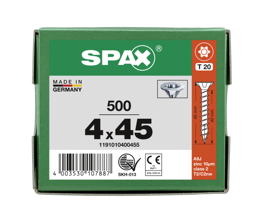 SPAX Senkkopf T-STAR plus - Vollgewinde WIROX A3J  T20  -  4x45  -  500 Stk