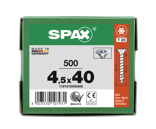 SPAX Senkkopf T-STAR plus - Vollgewinde WIROX A3J  T20  -  4,5x40  -  500 Stk