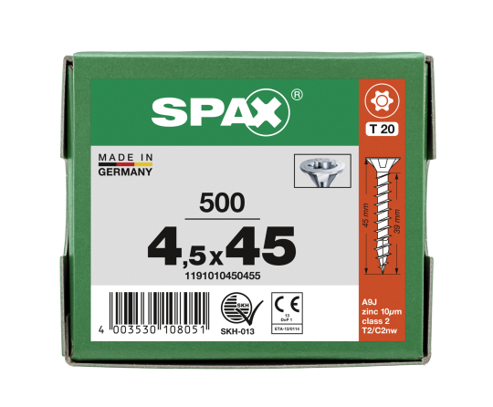 SPAX Senkkopf T-STAR plus - Vollgewinde WIROX A3J  T20  -  4,5x45  -  500 Stk