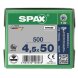 SPAX Senkkopf T-STAR plus - Vollgewinde WIROX A3J  T20  -  4,5x50  -  500 Stk