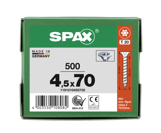 SPAX Senkkopf T-STAR plus - Vollgewinde WIROX A3J  T20  -  4,5x70  -  500 Stk