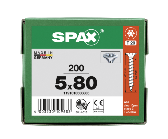 SPAX Senkkopf T-STAR plus - Vollgewinde WIROX A3J  T20  -  5x80  -  200 Stk