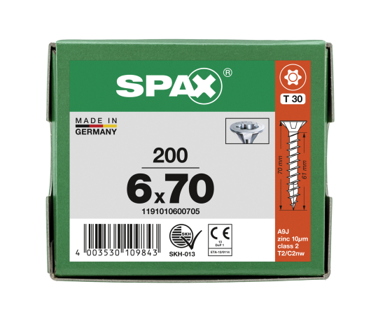 SPAX Senkkopf T-STAR plus - Vollgewinde WIROX A3J  T30  -  6x70  -  200 Stk