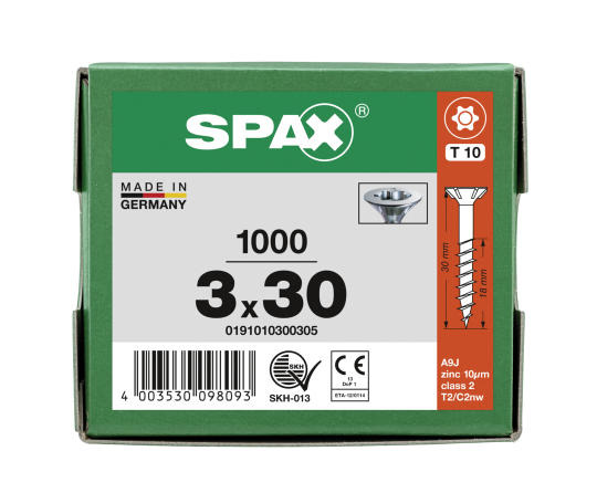 SPAX Senkkopf T-STAR plus - Teilgewinde WIROX A3J  T10 - 3x30  -  1000 Stk