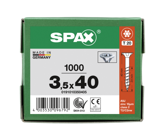 SPAX Senkkopf T-STAR plus - Teilgewinde WIROX A3J  T20  -  3,5x40  -  1000 Stk