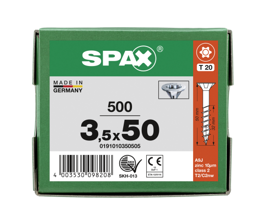 SPAX Senkkopf T-STAR plus - Teilgewinde WIROX A3J  T20  -  3,5x50  -  500 Stk