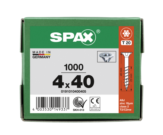 SPAX Senkkopf T-STAR plus - Teilgewinde WIROX A3J  T20  -  4x40  -  1000 Stk