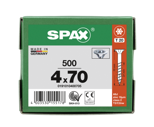 SPAX Senkkopf T-STAR plus - Teilgewinde WIROX A3J  T20  -  4x70  -  500 Stk
