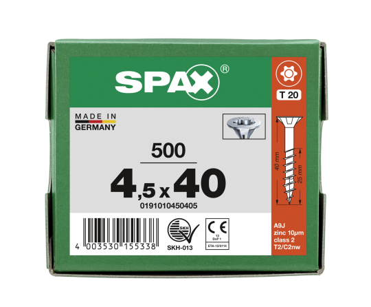 SPAX Senkkopf T-STAR plus - Teilgewinde WIROX A3J  T20  -  4,5x40  -  500 Stk