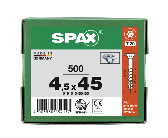 SPAX Senkkopf T-STAR plus - Teilgewinde WIROX A3J  T20  -  4,5x45  -  500 Stk