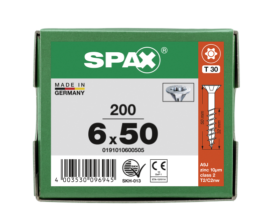 SPAX Senkkopf T-STAR plus - Teilgewinde WIROX A3J  T30  -  6x50  -  200 Stk