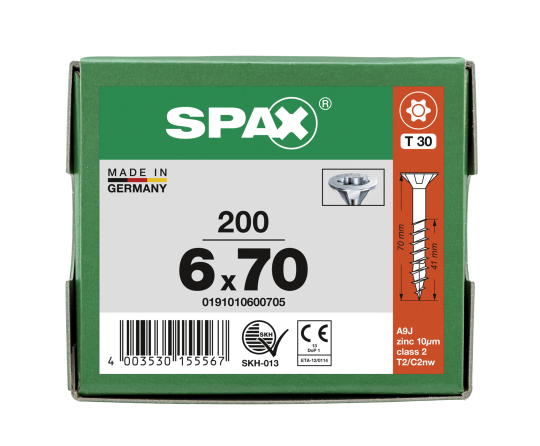 SPAX Senkkopf T-STAR plus - Teilgewinde WIROX A3J  T30  -  6x70  -  200 Stk