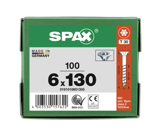 SPAX Senkkopf T-STAR plus - Teilgewinde WIROX A3J  T30  -  6x130  -  100 Stk