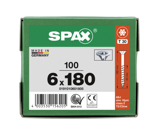 SPAX Senkkopf T-STAR plus - Teilgewinde WIROX A3J  T30  -  6x180  -  100 Stk