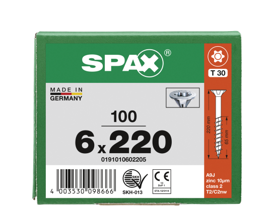 SPAX Senkkopf T-STAR plus - Teilgewinde WIROX A3J  T30  -  6x220  -  100 Stk