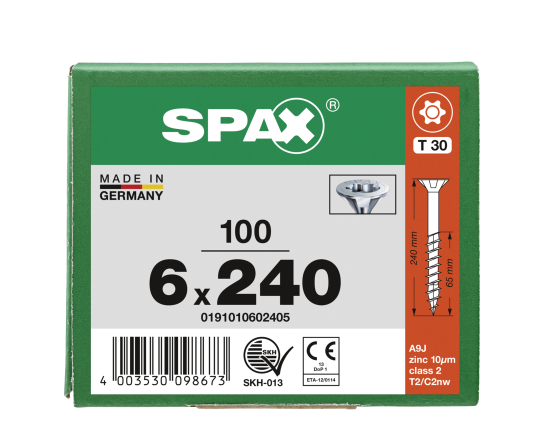 SPAX Senkkopf T-STAR plus - Teilgewinde WIROX A3J  T30  -  6x240  -  100 Stk