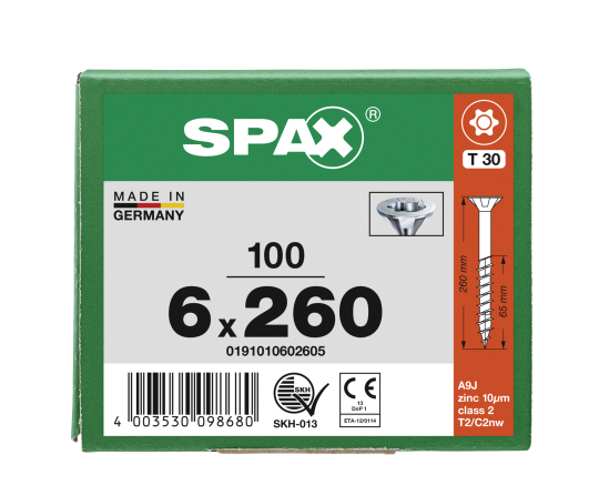 SPAX Senkkopf T-STAR plus - Teilgewinde WIROX A3J  T30  -  6x260  -  100 Stk