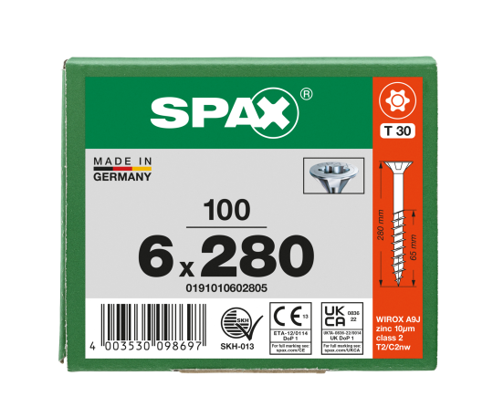 SPAX Senkkopf T-STAR plus - Teilgewinde WIROX A3J  T30  -  6x280  -  100 Stk