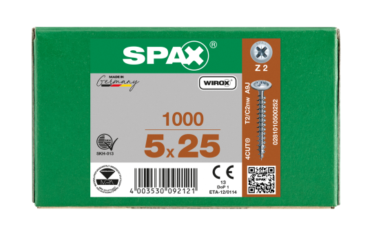 SPAX Rückwandschraube Kreuzschlitz Z 4CUT Vollgewinde WIROX A3J  5x25  -  1000 Stk