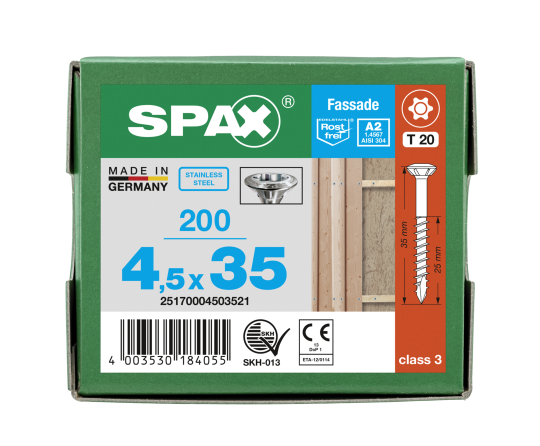 SPAX Linsensenkkopf T-STAR plus CUT Teilgewinde Edelstahl rostfrei A2 1.4567  4,5x35 - 200 Stk