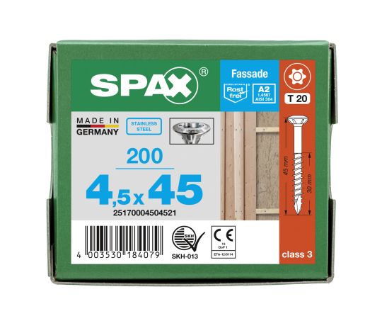 SPAX Linsensenkkopf T-STAR plus CUT Teilgewinde Edelstahl rostfrei A2 1.4567  4,5x45 - 200 Stk