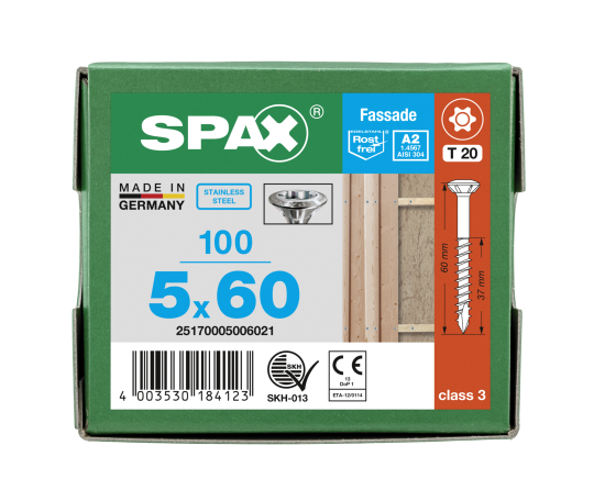 SPAX Fassadenschraube Linsensenkkopf T-STAR plus CUT Teilgewinde Edelstahl A2 1.4567  5x60 - 100 Stk