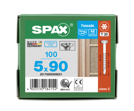 SPAX Fassadenschraube Linsensenkkopf T-STAR plus CUT Teilgewinde Edelstahl rostfrei A2 1.4567  5x90 - 100 Stk