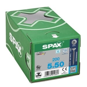 SPAX Senkkopf Kreuzschlitz Z - Vollgewinde Edelstahl rostfrei A2 1.4567      PZ2  -  5x50  -  200 Stk