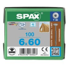 SPAX Tellerkopf 6 mm T-STAR plus 4CUT Vollgewinde Edelstahl rostfrei A2 1.4567  6x60 - 100 Stk