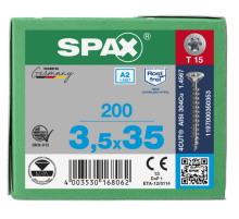 SPAX Senkkopf T-STAR plus - Vollgewinde Edelstahl rostfrei A2 1.4567      T15  -  3,5x35  -  200 Stk
