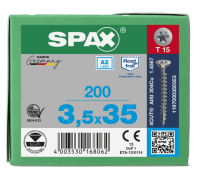 SPAX Senkkopf T-STAR plus - Vollgewinde Edelstahl rostfrei A2 1.4567      T15  -  3,5x35  -  200 Stk