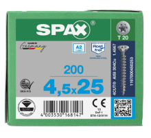 SPAX Senkkopf T-STAR plus - Vollgewinde Edelstahl A2 1.4567      T20  -  4,5x25  -  200 Stk