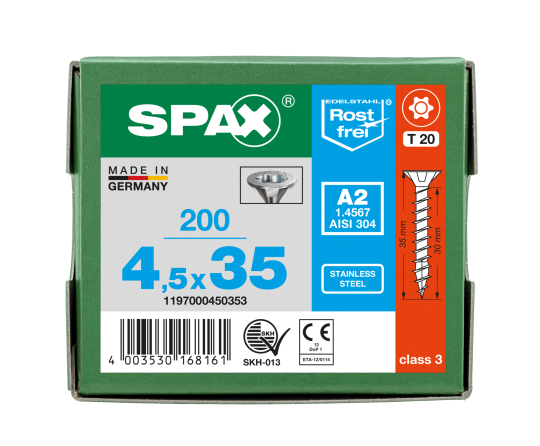 SPAX Senkkopf T-STAR plus - Vollgewinde Edelstahl rostfrei A2 1.4567      T20  -  4,5x35  -  200 Stk